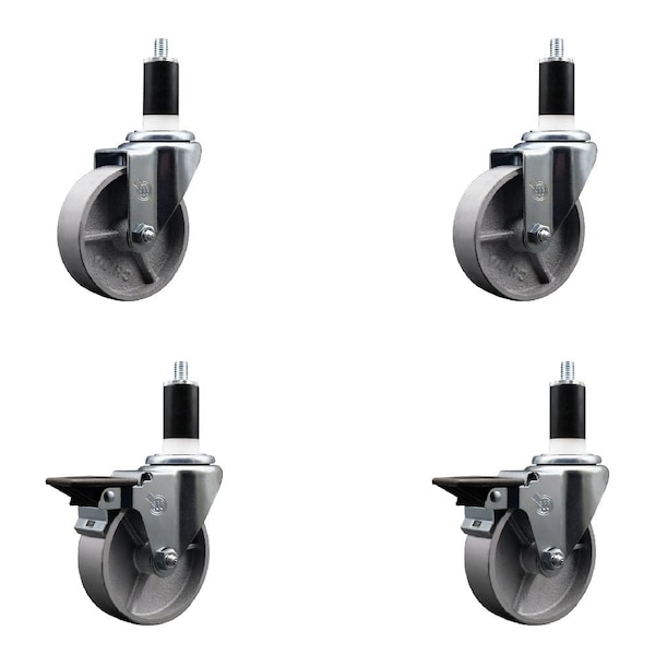 Service Caster 4'' Semi Steel Wheel Swivel 1-3/8'' Expanding Stem Caster Set 2 Brakes, 4PK SCC-EX20S414-SSS-2-PLB-2-138 - main